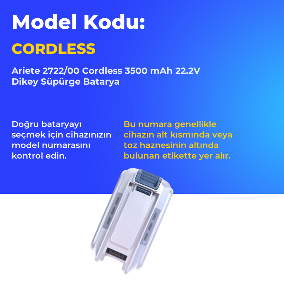 Ariete 2722/00 Cordless 3500 mAh 22.2V Dikey Süpürge Batarya