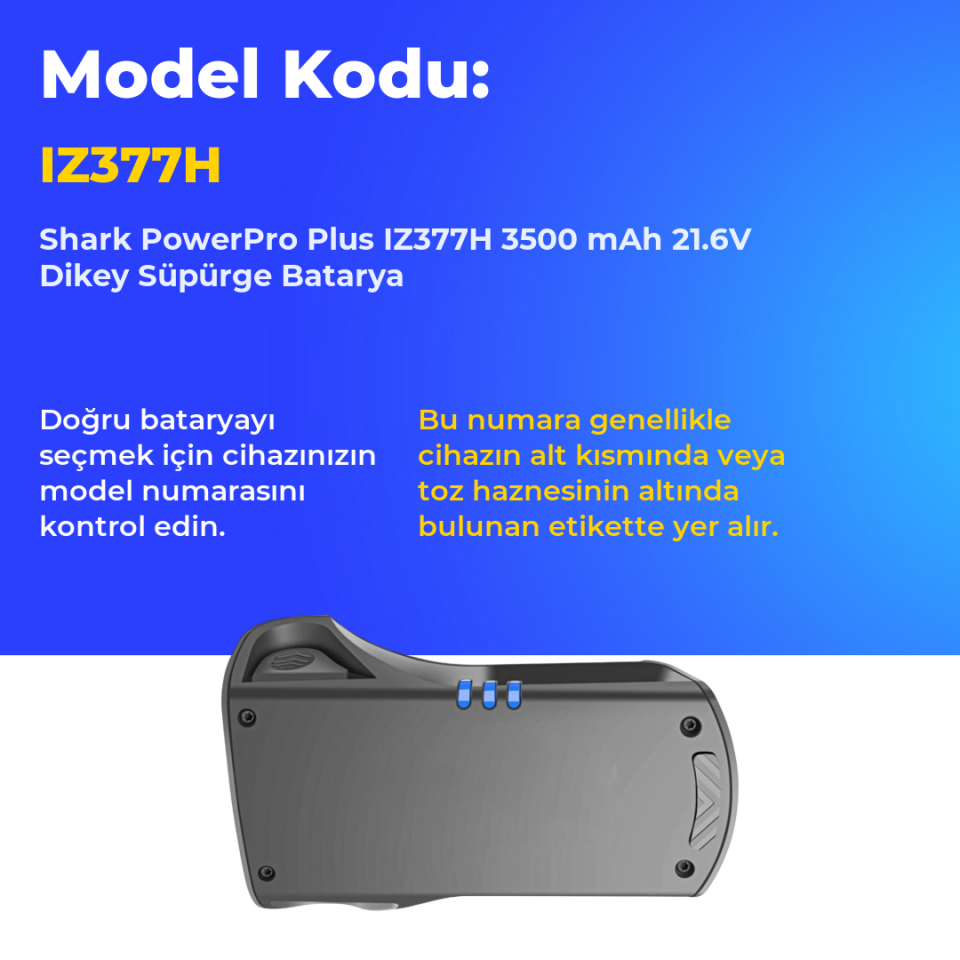 Shark PowerPro Plus IZ377H 3500 mAh 21.6V Dikey Süpürge Batarya