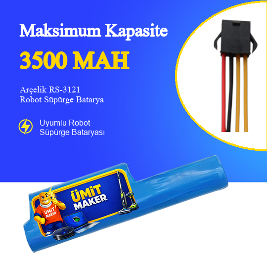 Arçelik RS-3121 Robot Süpürge 3500 Mah 10.8 V Batarya – Orjinal Uyumlu Uzun Ömürlü, Yüksek Performans Pil