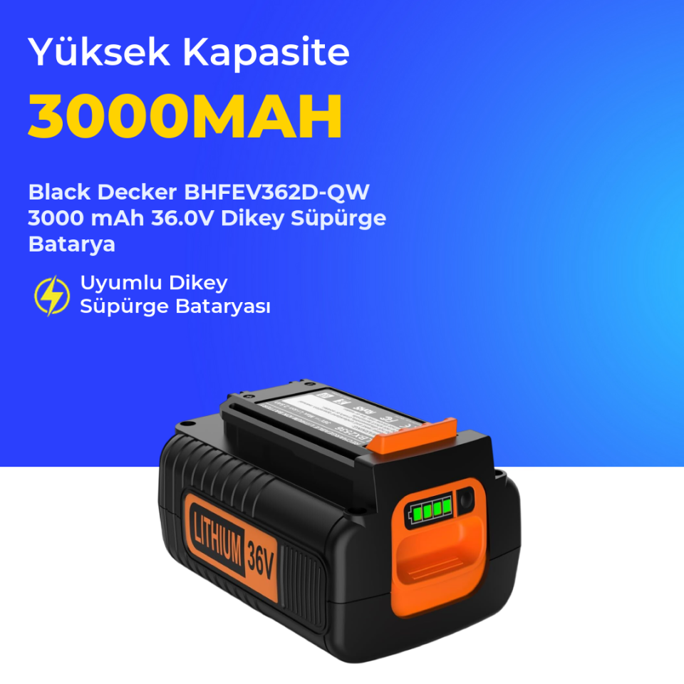 Black Decker BHFEV362D-QW 3000 mAh 36.0V Dikey Süpürge Batarya