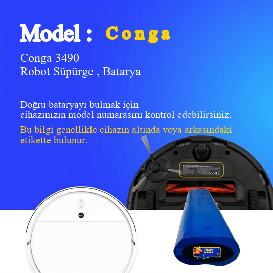 Conga 3490 Robot Süpürge 2600 mAh 14.4 V, Batarya – Orjinal Uyumlu Uzun Ömürlü, Yüksek Performans Pil