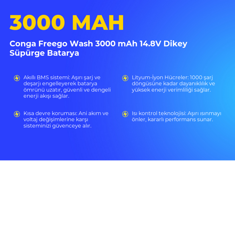 Conga Freego Wash 3000 mAh 14.8V Dikey Süpürge Batarya