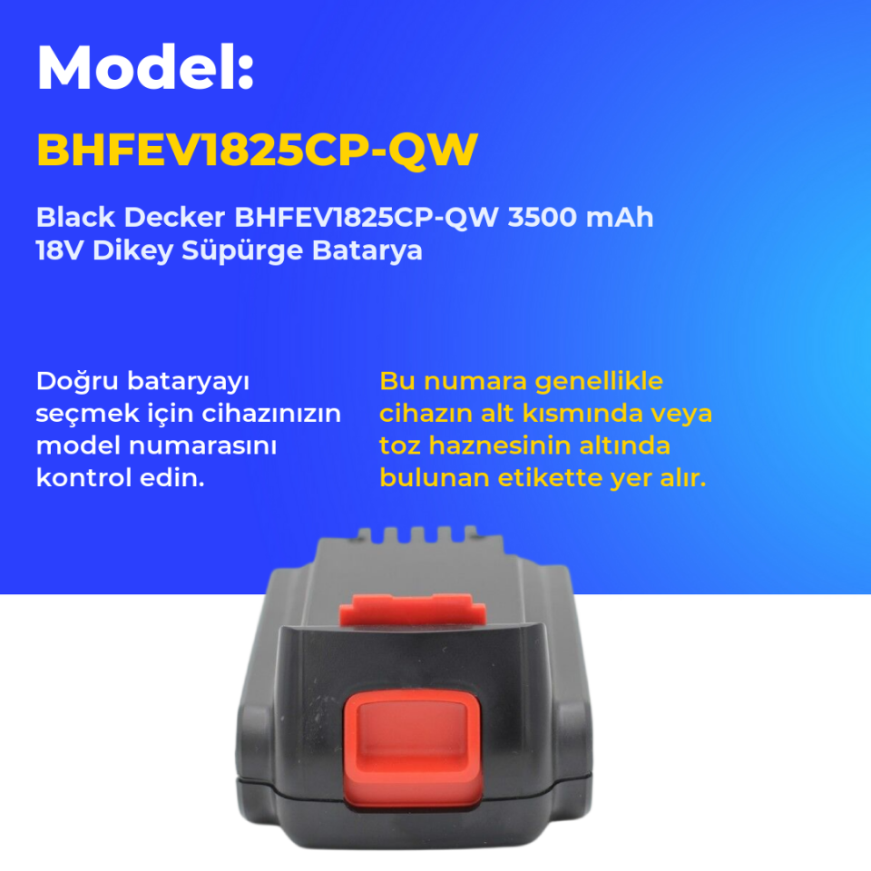 Black Decker BHFEV1825CP-QW 3500 mAh 18V Dikey Süpürge Batarya