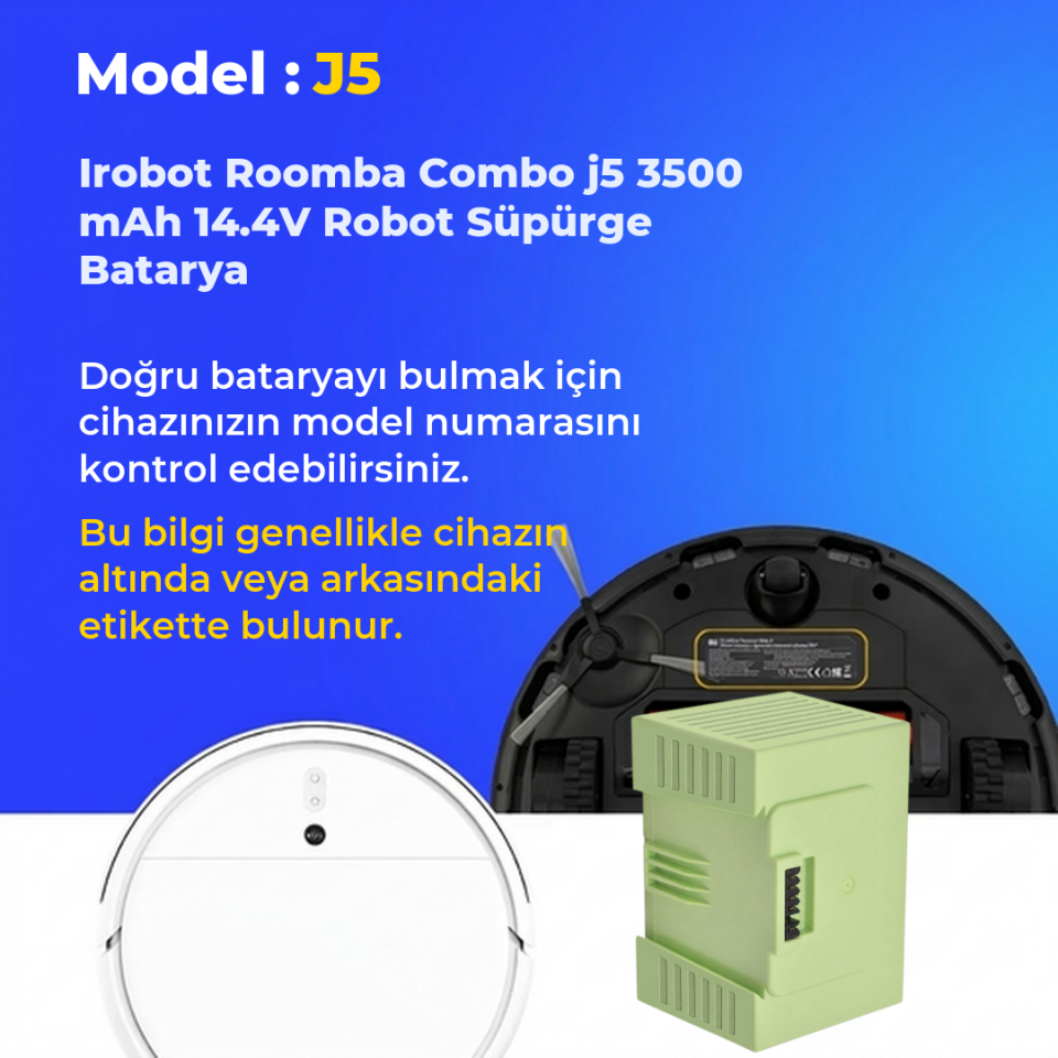 Irobot Roomba Combo j5 3500 mAh 14.4V Robot Süpürge Batarya