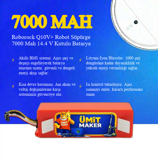 Roborock Q10V+ Robot Süpürge 7000 Mah 14.4 V Kutulu Batarya – Orjinal Uyumlu Uzun Ömürlü, Yüksek Performans Pil