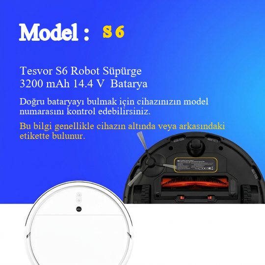 Tesvor S6 Robot Süpürge 3200 mAh 14.4 V  Batarya – Orjinal Uyumlu Uzun Ömürlü, Yüksek Performans Pil