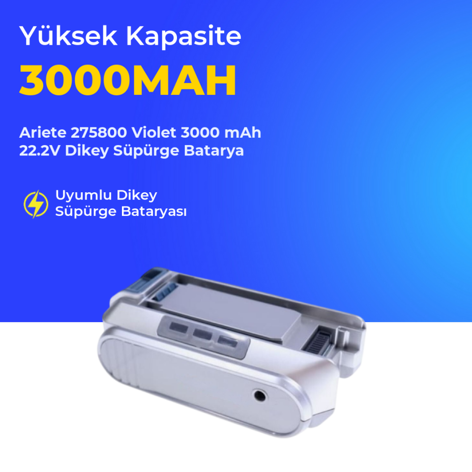 Ariete 275800 Violet 3000 mAh 22.2V Dikey Süpürge Batarya