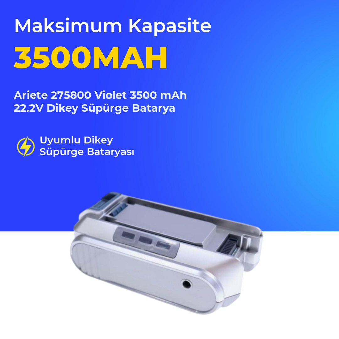 Ariete 275800 Violet 3500 mAh 22.2V Dikey Süpürge Batarya