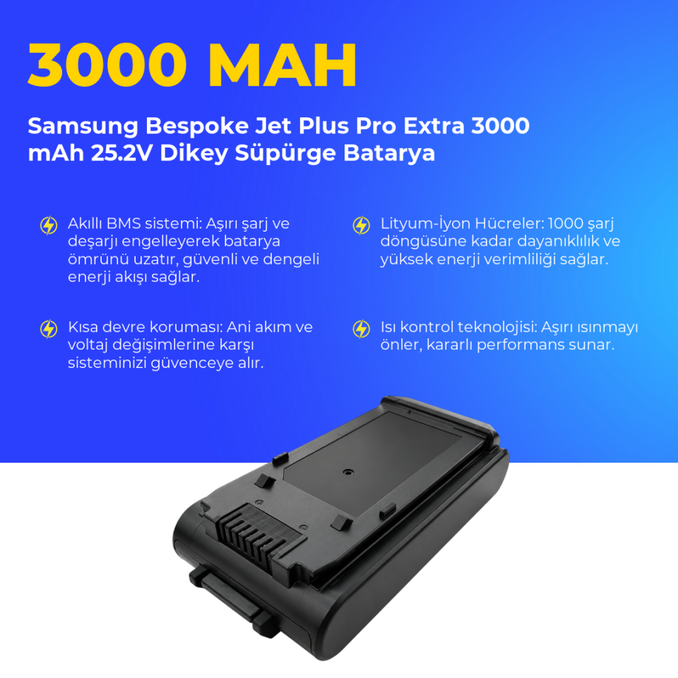 Samsung Bespoke Jet Plus Pro Extra 3000 mAh 25.2V Dikey Süpürge Batarya