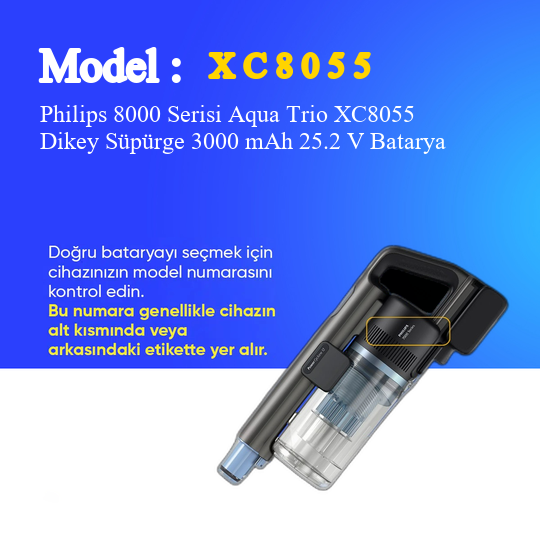 Philips 8000 Serisi Aqua Trio XC8055 Dikey Süpürge 3000 mAh 25.2 V Batarya