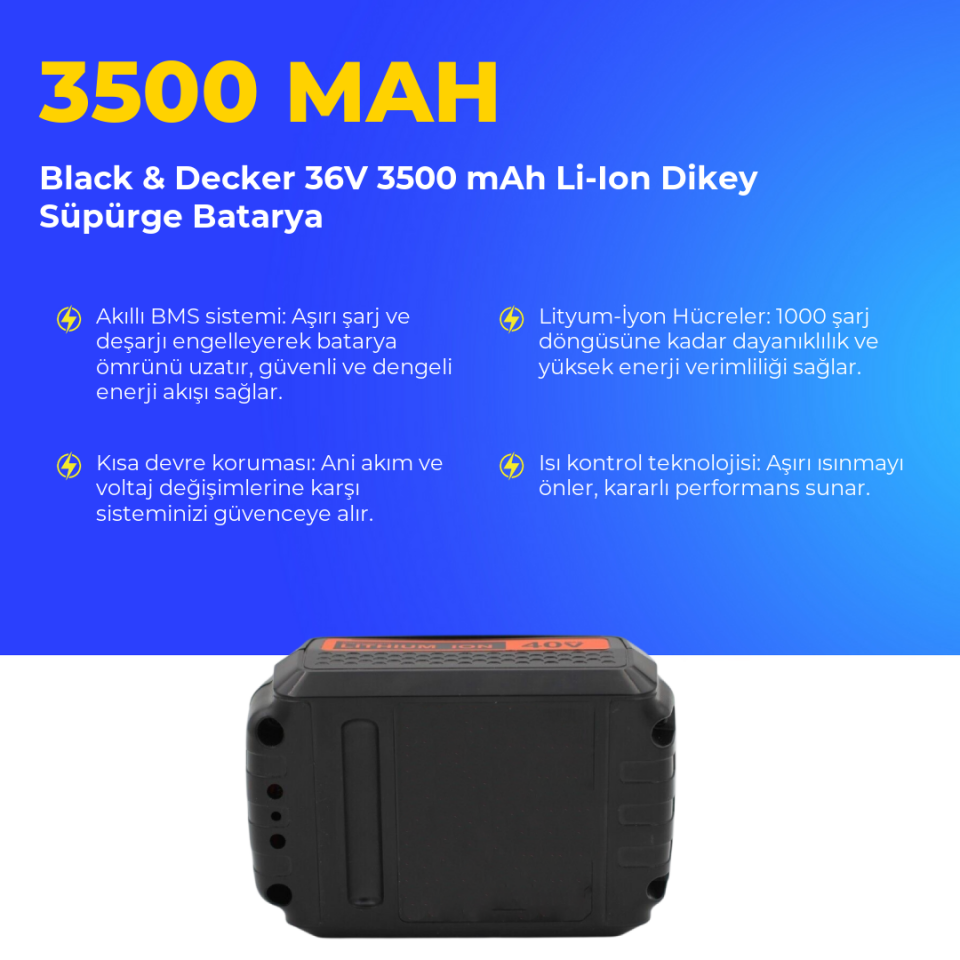 Black & Decker 36V 3.5 AH Li-Ion Dikey Süpürge Batarya