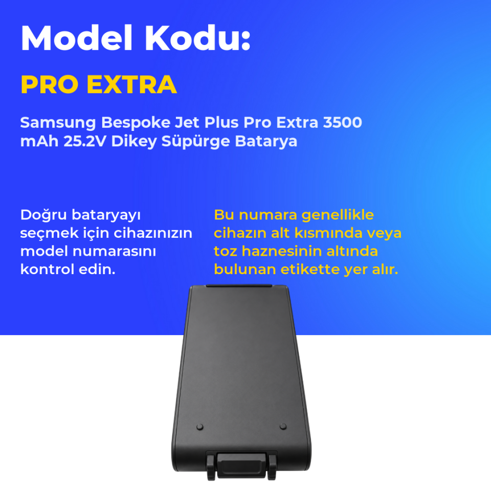 Samsung Bespoke Jet Plus Pro Extra 3500 mAh 25.2V Dikey Süpürge Batarya