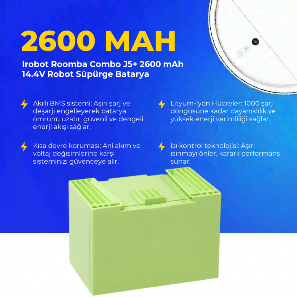 Irobot Roomba Combo J5+ 2600 mAh 14.4V Robot Süpürge Batarya