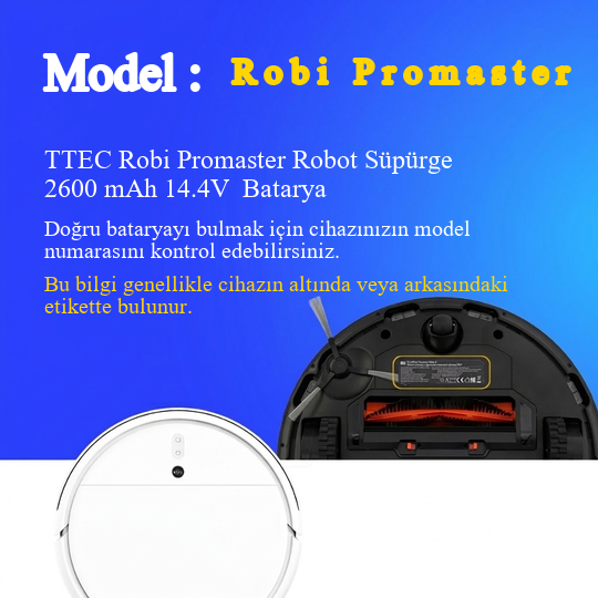 TTEC Robi Promaster Robot Süpürge 2600 mAh 14.4V  Batarya – Orjinal Uyumlu Uzun Ömürlü, Yüksek Performans Pil