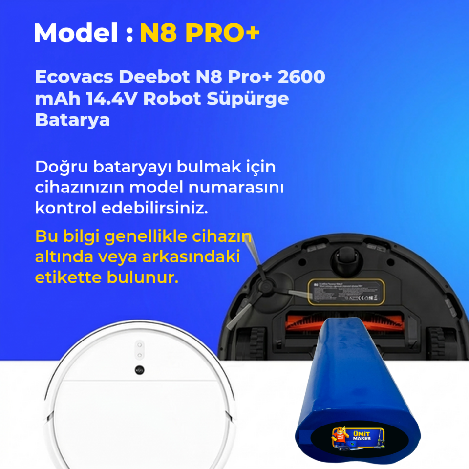 Ecovacs Deebot N8 Pro+ 2600 mAh 14.4V Robot Süpürge Batarya