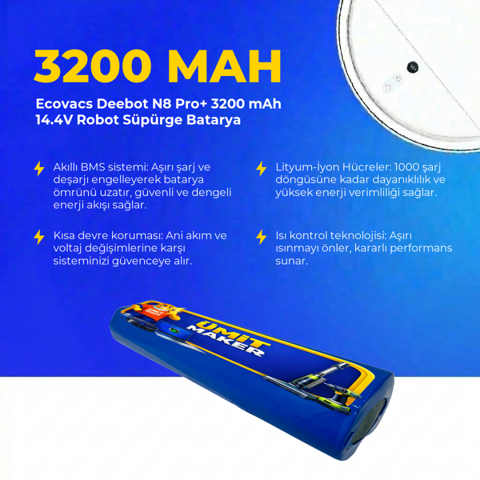 Ecovacs Deebot N8 Pro+ 3200 mAh 14.4V Robot Süpürge Batarya