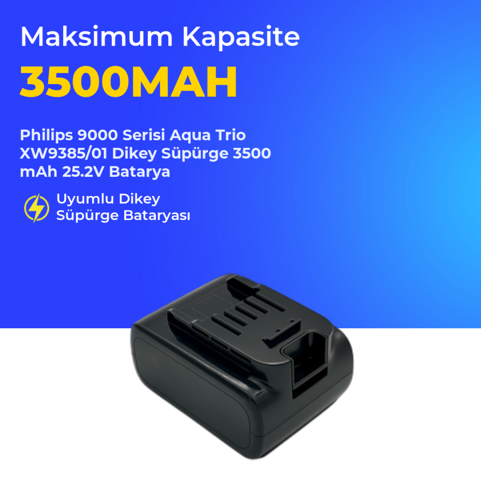 Philips 9000 Serisi Aqua Trio XW9385/01 Dikey Süpürge 3500 mAh 25.2 V Batarya