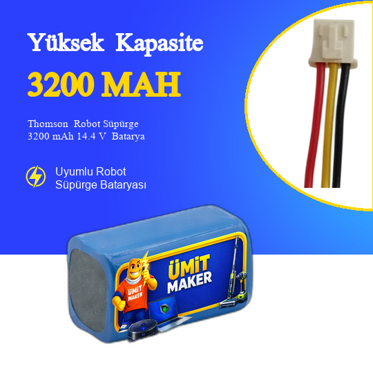 Thomson  Robot Süpürge 3200 mAh 14.4 V  Batarya – Orjinal Uyumlu Uzun Ömürlü, Yüksek Performans Pil