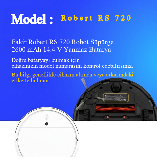 Fakir Robert RS 720 Robot Süpürge 2600 mAh 14.4 V Yanmaz Batarya – Orjinal Uyumlu Uzun Ömürlü, Yüksek Performans Pil