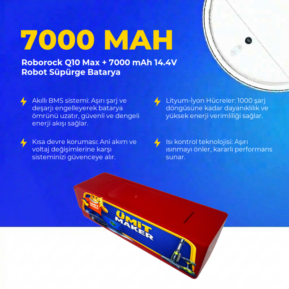 Roborock Q10 Max + 7000 mAh 14.4V Robot Süpürge Batarya