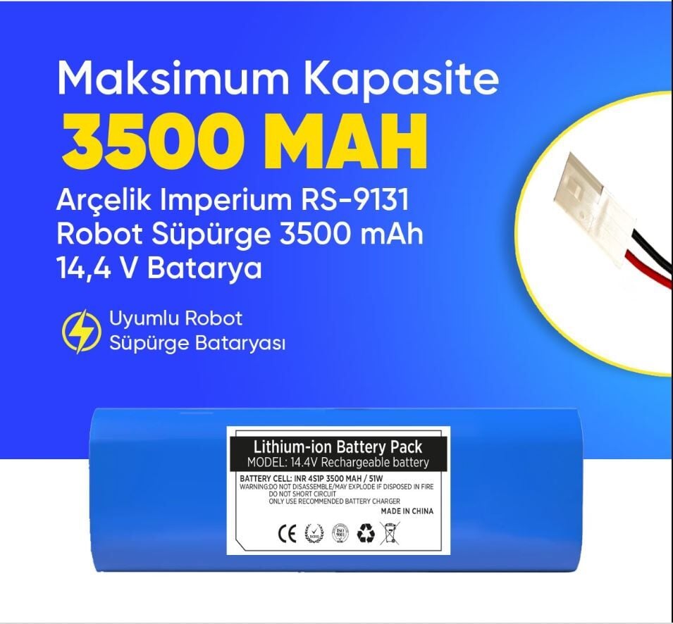 Arçelik Imperium Rs - 9131 Robot Süpürge 3500 Mah Batarya – Orjinal Uyumlu Uzun Ömürlü, Yüksek Performans Pil
