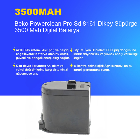 Beko Powerclean Pro Sd 8161 Dikey Süpürge 3500 Mah Dijital Batarya – Orjinal Uyumlu Uzun Ömürlü Pil