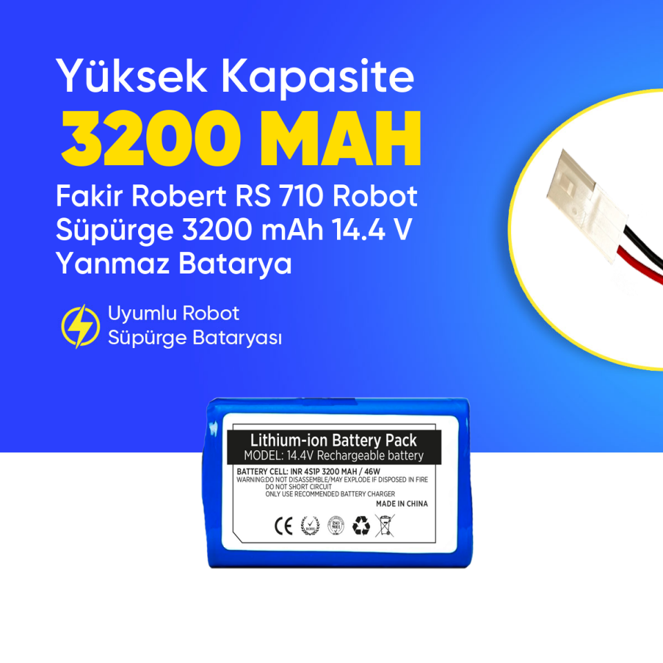 Fakir Robert RS 710 Robot Süpürge 3200 mAh 14.4 V Yanmaz Batarya – Orjinal Uyumlu Uzun Ömürlü, Yüksek Performans Pil