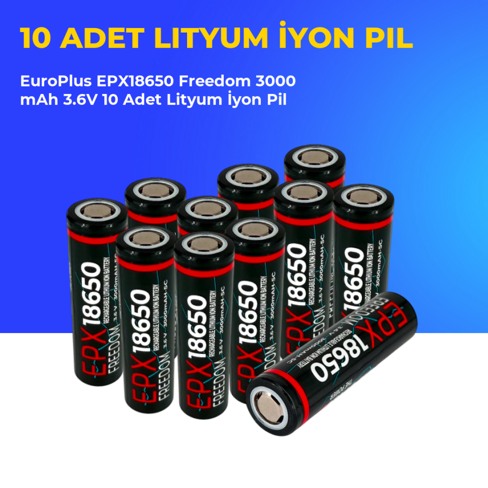 EuroPlus EPX18650 Freedom 3000 mAh 3.6V 10 Adet Lityum İyon Pil