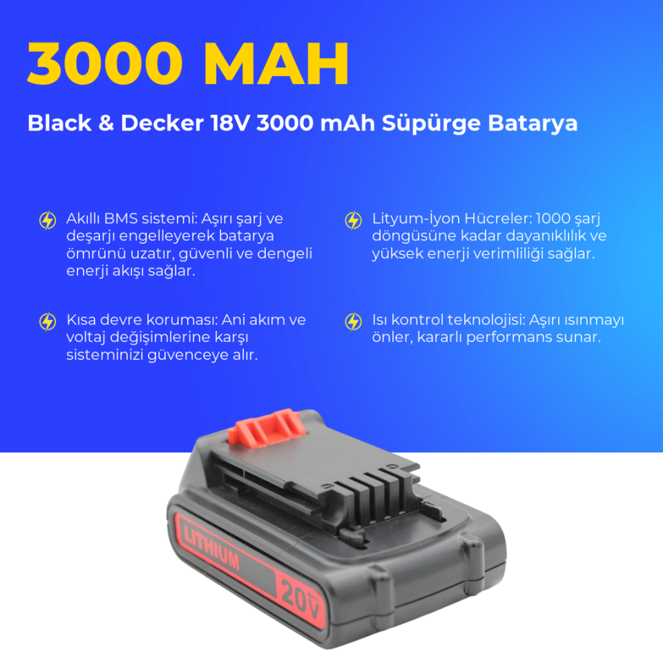 Black & Decker 18V 3AH Süpürge Batarya