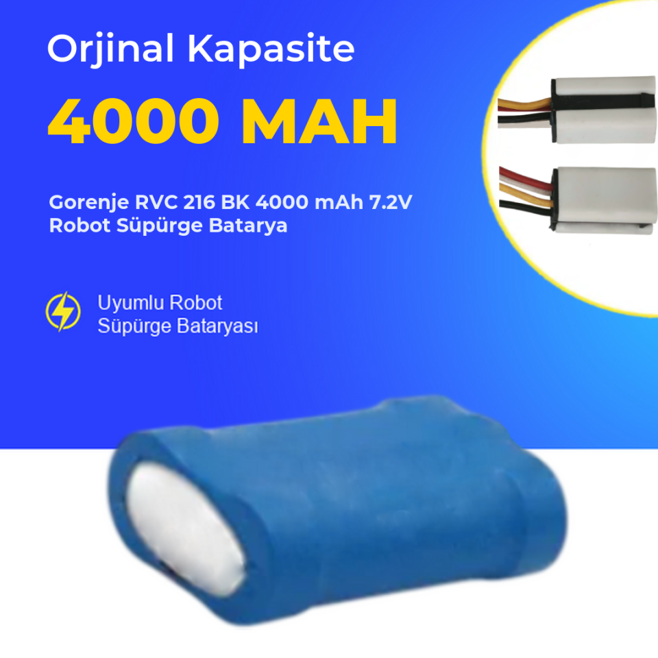 Gorenje RVC 216 BK 4000 mAh 7.2V Robot Süpürge Batarya