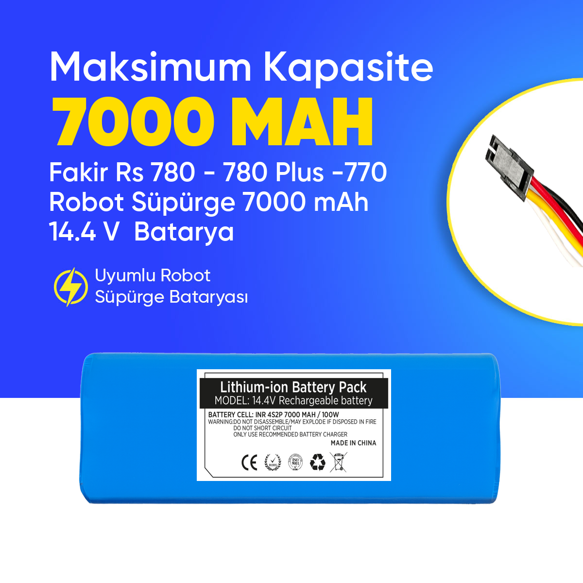 Fakir Rs 780 - 780 Plus -770  Robot Süpürge 7000 mAh 14.4 V  Batarya – Orjinal Uyumlu Uzun Ömürlü, Yüksek Performans Pil