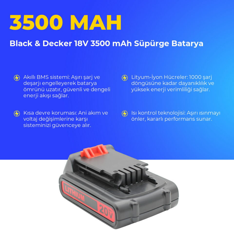 Black & Decker 18V 3.5 AH Süpürge Batarya