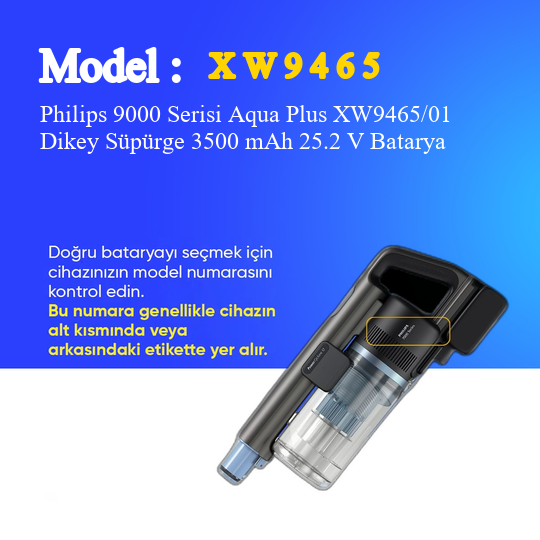 Philips 9000 Serisi Aqua Plus XW9465/01 Dikey Süpürge 3500 mAh 25.2 V Batarya