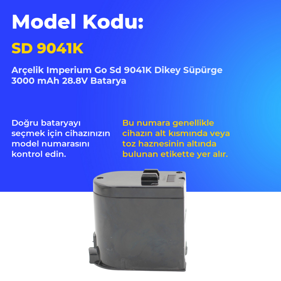Arçelik Imperium Go Sd 9041K Dikey Süpürge 3000 Mah 28.8 V Batarya – Orjinal Uyumlu Uzun Ömürlü Pil