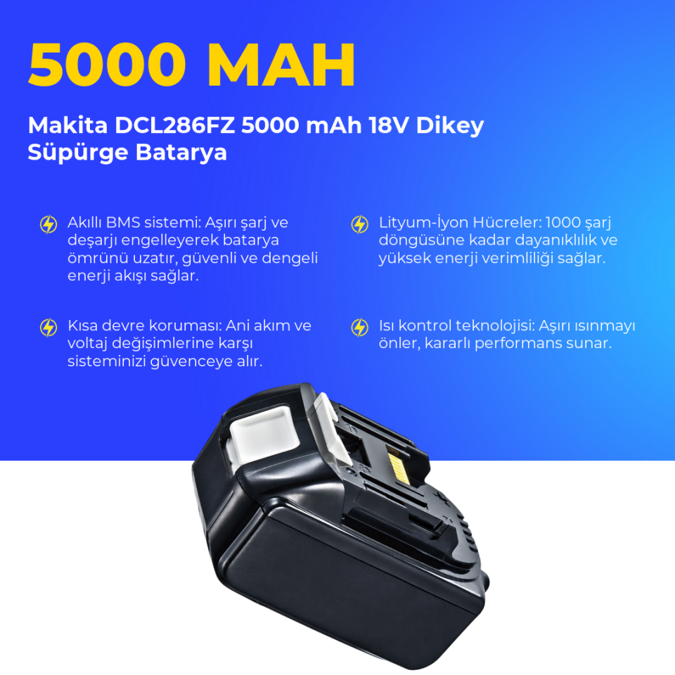 Makita DCL286FZ 5000 mAh 18V Dikey Süpürge Batarya
