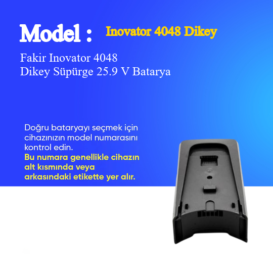 Fakir Inovator 4048 Dikey Süpürge 3000 mAh 25.9 V Batarya – Orjinal Uyumlu Uzun Ömürlü, Yüksek Performans Pil