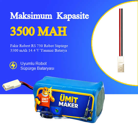 Fakir Robert RS 730 Robot Süpürge 3500 mAh 14.4 V Yanmaz Batarya – Orjinal Uyumlu Uzun Ömürlü, Yüksek Performans Pil