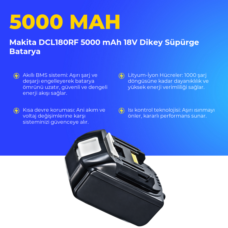 Makita DCL180RF 5000 mAh 18V Dikey Süpürge Batarya