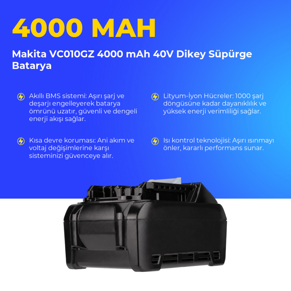 Makita VC010GZ 4000 mAh 40V Dikey Süpürge Batarya