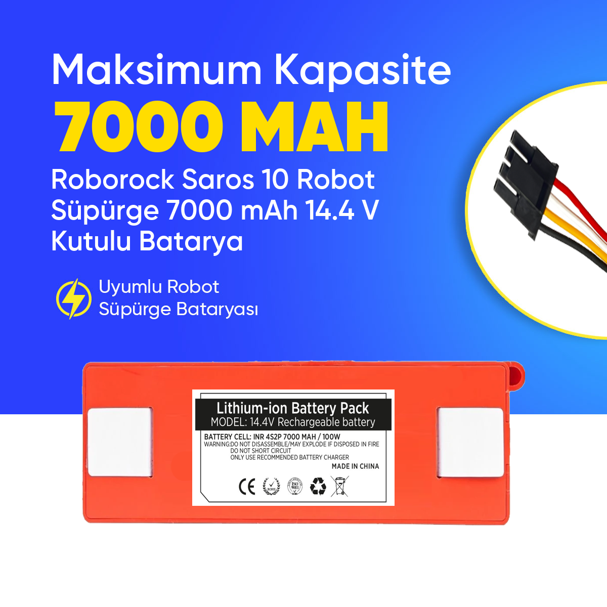 Roborock Saros 10 Robot Süpürge 7000 mAh 14.4 V Kutulu Batarya – Orjinal Uyumlu Uzun Ömürlü, Yüksek Performans Pil