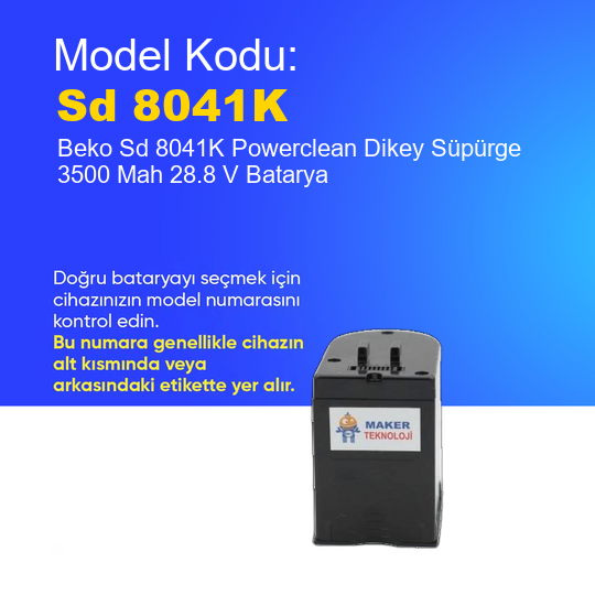 Beko Sd 8041K Powerclean Dikey Süpürge 3500 Mah 28.8 V Batarya – Orjinal Uyumlu Uzun Ömürlü Pil