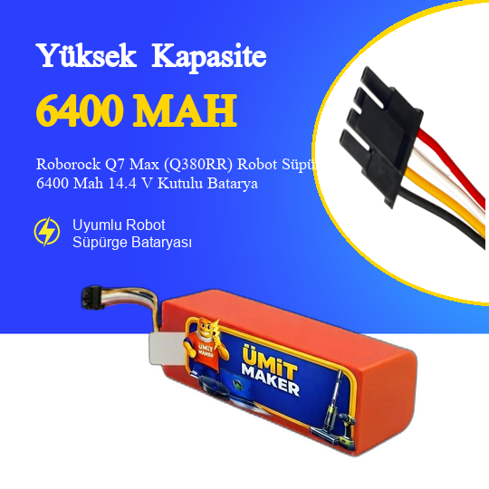 Roborock Q7 Max (Q380RR) Robot Süpürge 6400 Mah 14.4 V Kutulu Batarya – Orjinal Uyumlu Uzun Ömürlü, Yüksek Performans Pil