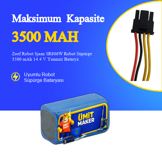Zoef Robot Sjaan SR806W Robot Süpürge 3500 mAh 14.4 V Yanmaz Batarya – Orjinal Uyumlu Uzun Ömürlü, Yüksek Performans Pil