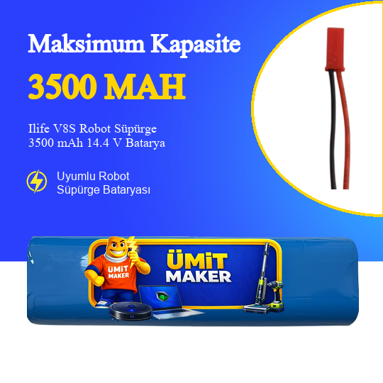 Life Ilife V8S Robot Süpürge 3500 mAh 14.4 V  Batarya – Orjinal Uyumlu Uzun Ömürlü, Yüksek Performans Pil