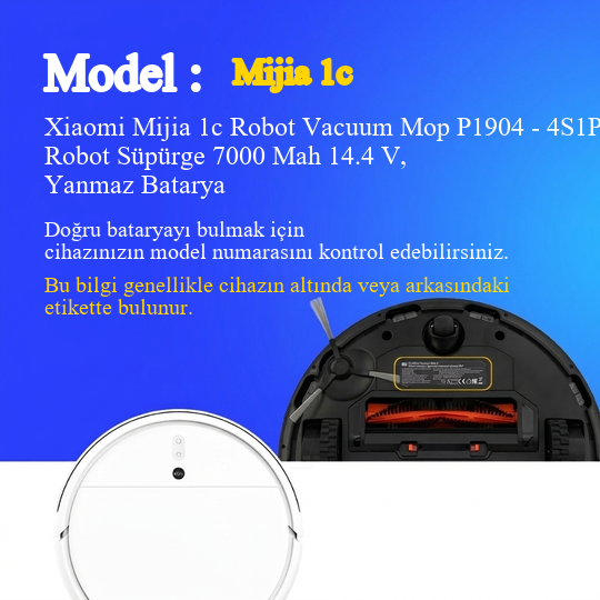 Xiaomi Mijia 1c Robot Vacuum Mop P1904 - 4S1P-MM Robot Süpürge 7000 Mah 14.4 V, Yanmaz Batarya – Orjinal Uyumlu Uzun Ömürlü, Yüksek Performans Pil