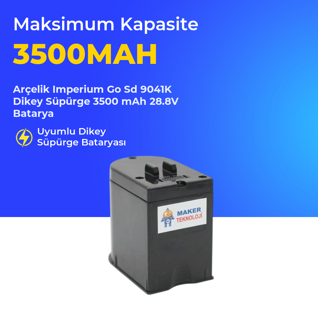 Arçelik Imperium Go Sd 9041K Dikey Süpürge 3500 Mah 28.8 V Batarya – Orjinal Uyumlu Uzun Ömürlü Pil