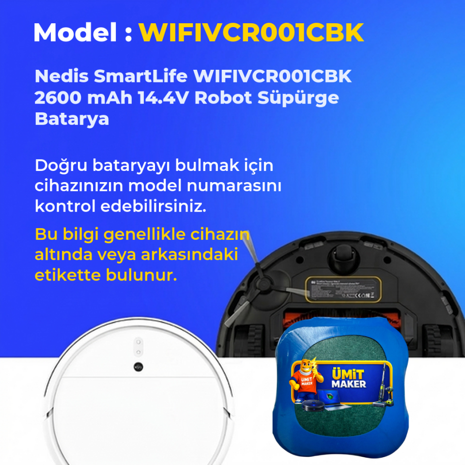 Nedis SmartLife WIFIVCR001CBK 2600 mAh 14.4V Robot Süpürge Batarya