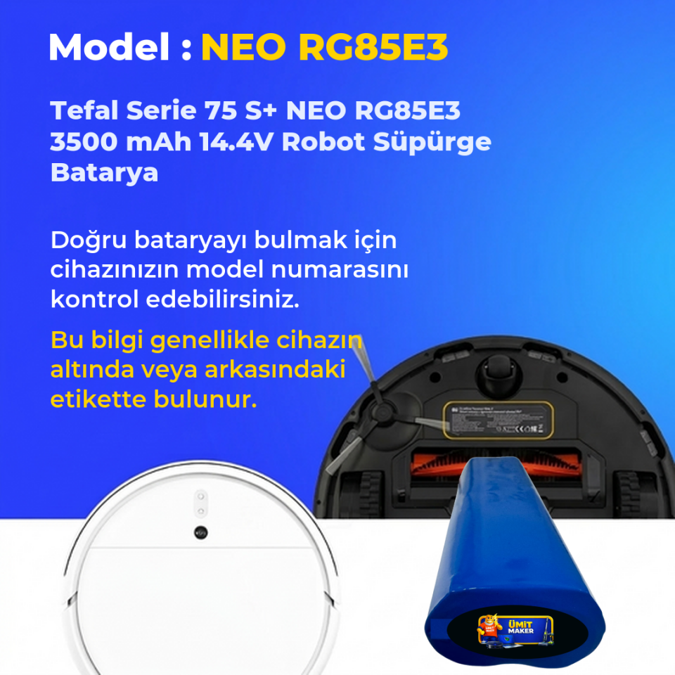 Tefal Serie 75 S+ NEO RG85E3 3500 mAh 14.4V Robot Süpürge Batarya