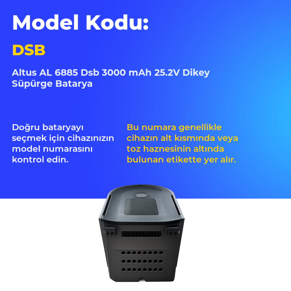 Altus AL 6885 Dsb 3000 mAh 25.2V Dikey Süpürge Batarya