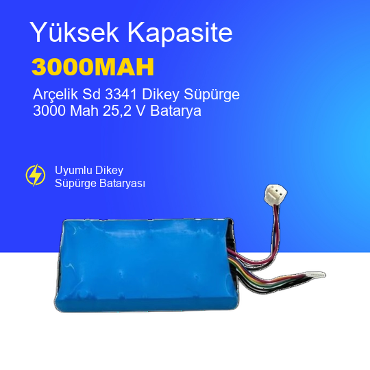 Arçelik Sd 3341 Dikey Süpürge 3000 Mah 25,2 V Batarya – Orjinal Uyumlu Uzun Ömürlü, Yüksek Performans Pil